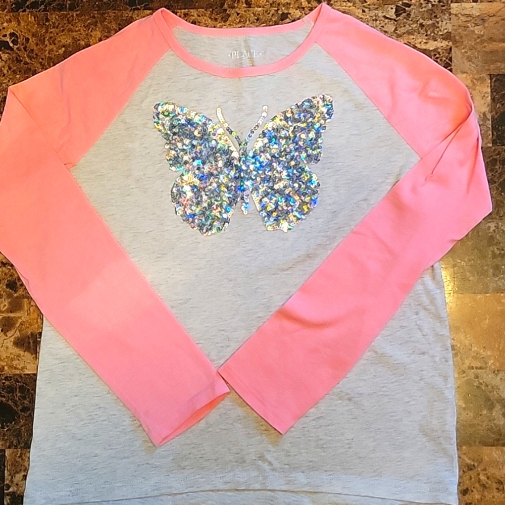 Girls Sz 10/12 L baseball sequin tee